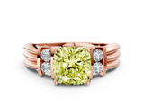 Rose gold Fancy Yellow Cushion  Cut Three-Stone Channel Set Ring with Bar Prongs_45