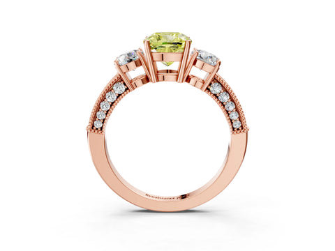 Rose gold Fancy Yellow Cushion Cut Three-Stone Diamond Ring with Pavé Band and Four-Prong Setting_3