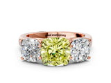 Rose gold Fancy Yellow Cushion Cut Three-Stone Diamond Ring with Prong Setting on a Classic Band_12