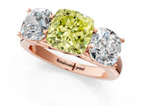 Rose gold Fancy Yellow Cushion Cut Three-Stone Diamond Ring with Prong Setting on a Classic Band_13