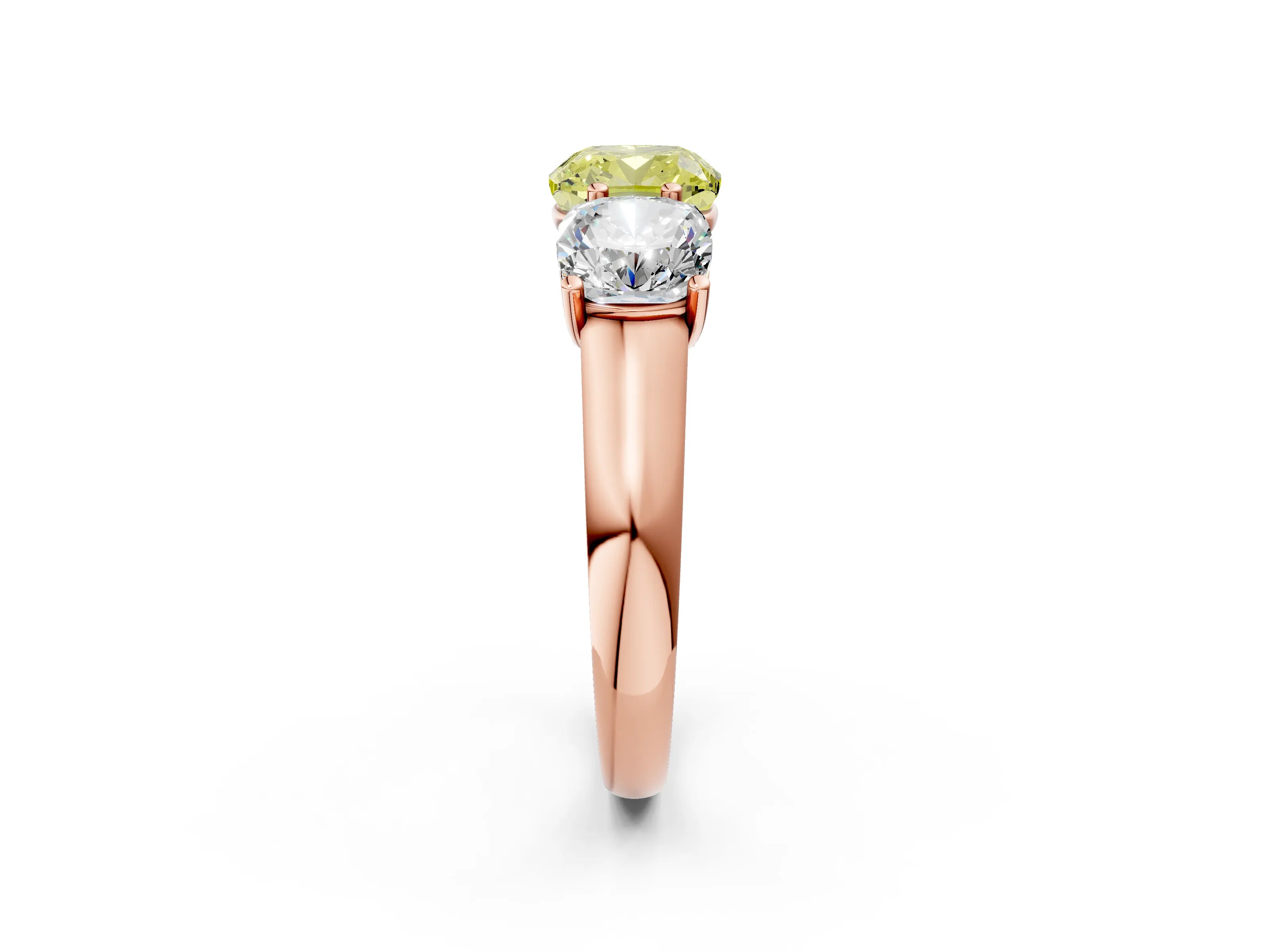 Rose gold Fancy Yellow Cushion Cut Three-Stone Diamond Ring with Prong Setting on a Classic Band_2