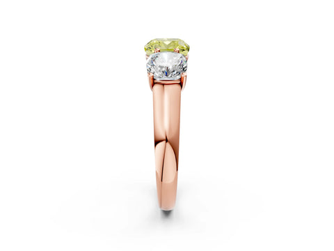 Rose gold Fancy Yellow Cushion Cut Three-Stone Diamond Ring with Prong Setting on a Classic Band_2