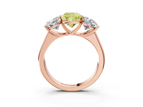 Rose gold Fancy Yellow Cushion Cut Three-Stone Diamond Ring with Prong Setting on a Classic Band_3