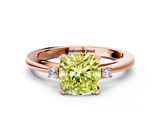 Rose gold Fancy Yellow Cushion  Cut Three-Stone Solitaire Ring with Round Accent Diamonds and Four-Prong Setting_22