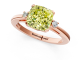 Rose gold Fancy Yellow Cushion  Cut Three-Stone Solitaire Ring with Round Accent Diamonds and Four-Prong Setting_23