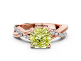 Rose gold Fancy Yellow Cushion  Cut Twist Band Solitaire Diamond Ring with Pavé Setting_3