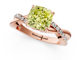 Rose gold Fancy Yellow Cushion  Cut Twist Band Solitaire Diamond Ring with Pavé Setting_4