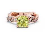 Rose gold Fancy Yellow Cushion  Cut Twisted Pavé Band Solitaire Ring with Four-Prong Setting_55