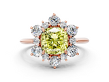 Rose gold Fancy Yellow Cushion  Diamond Cluster Halo Ring with Solitaire Band and Four-Prong Setting_20