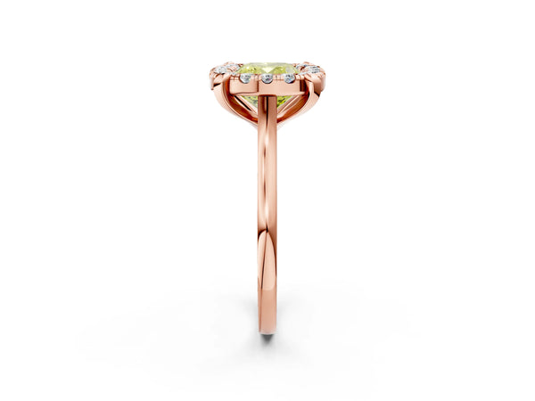 Rose gold Fancy Yellow Cushion  Diamond Cluster Halo Solitaire with Four-Prong Setting