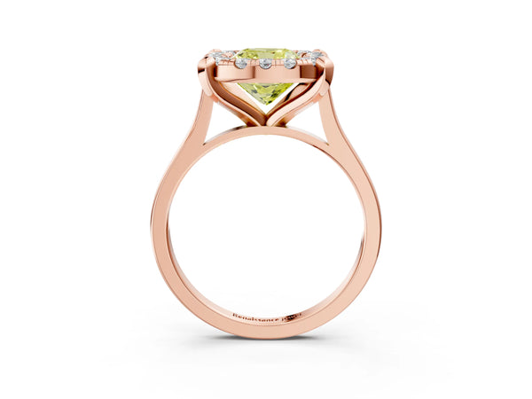 Rose gold Fancy Yellow Cushion  Diamond Cluster Halo Solitaire with Four-Prong Setting