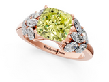 Rose gold Fancy Yellow Cushion  Diamond Cluster Leaf Design Ring with Prong Setting_67
