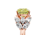 Rose gold Fancy Yellow Cushion  Diamond Cluster Leaf Design Ring with Prong Setting_71