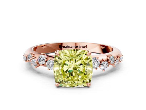 Rose gold Fancy Yellow Cushion  Diamond Cluster Prong-Set Solitaire Ring
