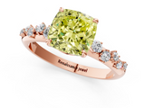 Rose gold Fancy Yellow Cushion  Diamond Cluster Prong-Set Solitaire Ring_44