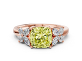 Rose gold Fancy Yellow Cushion  Diamond Floral Cluster Ring with Solitaire Band and Prong Setting_51