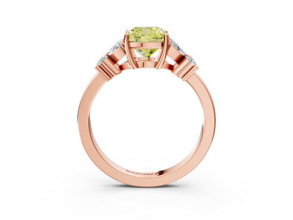 Rose gold Fancy Yellow Cushion  Diamond Floral Cluster Ring with Solitaire Band and Prong Setting