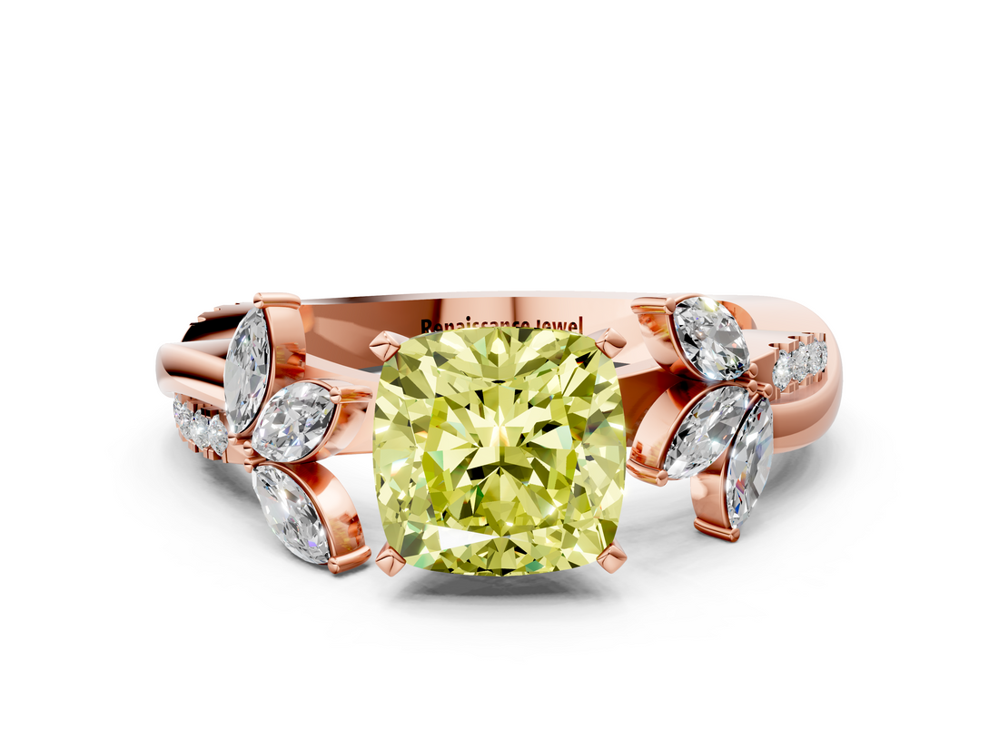Rose gold Fancy Yellow Cushion  Diamond Floral Vine Solitaire Engagement Ring_3