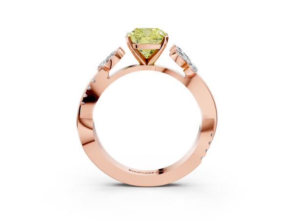 Rose gold Fancy Yellow Cushion  Diamond Floral Vine Solitaire Engagement Ring