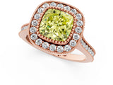 Rose gold Fancy Yellow Cushion  Diamond Halo Ring with Milgrain Frame and Pavé Band 1