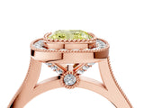 Rose gold Fancy Yellow Cushion  Diamond Halo Ring with Milgrain Frame and Pavé Band 4