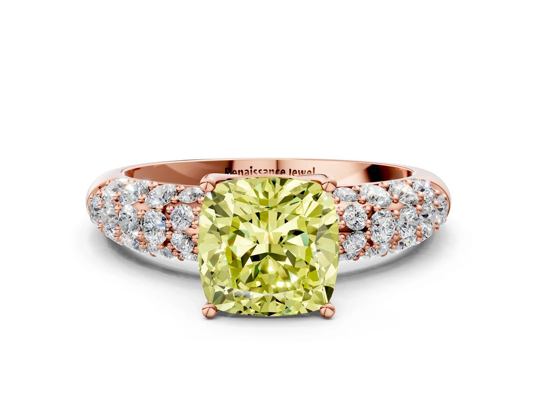 Rose gold Fancy Yellow Cushion  Diamond Pavé Band Solitaire Ring with Four-Prong Setting_48