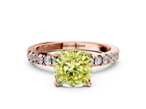 Rose gold Fancy Yellow Cushion  Diamond Pavé Band Solitaire with Four-Prong Setting_201