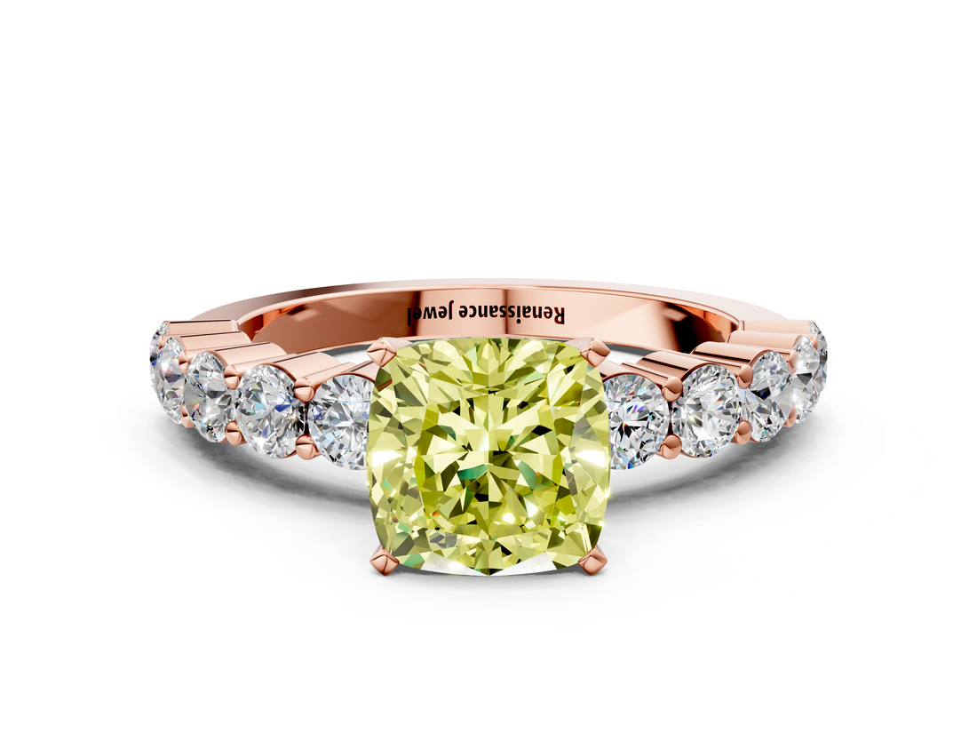 Rose gold Fancy Yellow Cushion  Diamond Pavé Band Solitaire with Four-Prong Setting_3