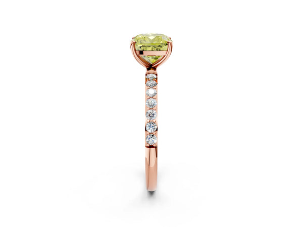 Rose gold Fancy Yellow Cushion  Diamond Pavé Band with Six-Prong Setting