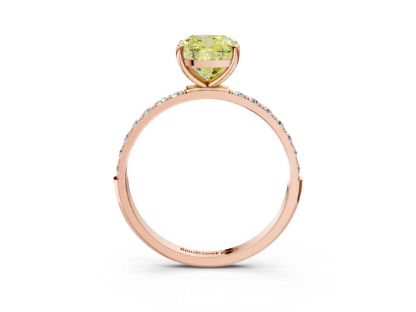 Rose gold Fancy Yellow Cushion  Diamond Pavé Band with Six-Prong Setting
