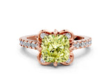 Rose gold Fancy Yellow Cushion  Diamond Pave Band with Floral Prong Setting_27