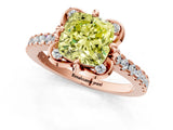 Rose gold Fancy Yellow Cushion  Diamond Pave Band with Floral Prong Setting_28
