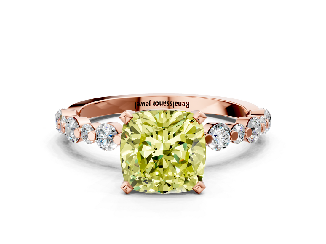 Rose gold Fancy Yellow Cushion  Diamond Prong Set Engagement Ring with Pave Band_199