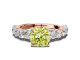 Rose gold Fancy Yellow Cushion  Diamond Prong Setting with Side Stones on a Pave Band_142