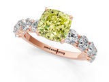 Rose gold Fancy Yellow Cushion  Diamond Prong Setting with Side Stones on a Pave Band_143