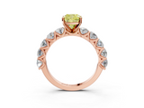 Rose gold Fancy Yellow Cushion  Diamond Prong Setting with Side Stones on a Pave Band_145