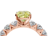Rose gold Fancy Yellow Cushion  Diamond Prong Setting with Side Stones on a Pave Band_146