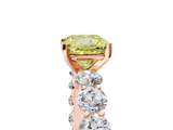 Rose gold Fancy Yellow Cushion  Diamond Prong Setting with Side Stones on a Pave Band_147