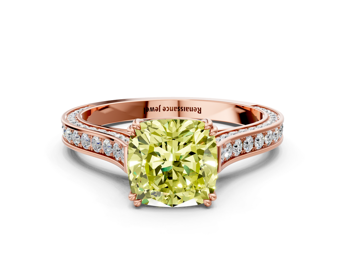 Rose gold Fancy Yellow Cushion  Diamond Solitaire with Pave Band and Six-Prong Setting_20