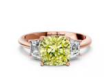 Rose gold Fancy Yellow Cushion  Diamond Three-Stone Ring with Trapezoid Side Stones and Prong Setting_34