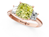 Rose gold Fancy Yellow Cushion  Diamond Three-Stone Ring with Trapezoid Side Stones and Prong Setting_35
