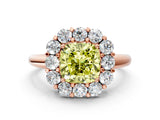 Rose gold Fancy Yellow Cushion  Halo Cluster Diamond Engagement Ring with Prong Setting and Polished Band_45