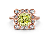 Rose gold Fancy Yellow Cushion  Halo Diamond Cluster Engagement Ring with Milgrain Bezel Setting and Solitaire Band_63