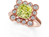 Rose gold Fancy Yellow Cushion  Halo Diamond Cluster Engagement Ring with Milgrain Bezel Setting and Solitaire Band_64