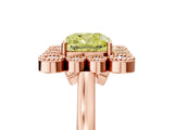 Rose gold Fancy Yellow Cushion  Halo Diamond Cluster Engagement Ring with Milgrain Bezel Setting and Solitaire Band_68