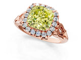 Rose gold Fancy Yellow Cushion  Halo Diamond Engagement Ring with Filigree Band and Four-Prong Setting_82
