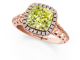 Rose gold Fancy Yellow Cushion  Halo Diamond Engagement Ring with Intricate Filigree Band and Four-Prong Setting_38