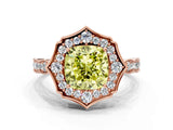 Rose gold Fancy Yellow Cushion  Halo Diamond Engagement Ring with Milgrain Band and Four-Prong Setting_54
