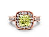 Rose gold Fancy Yellow Cushion  Halo Diamond Engagement Ring with Milgrain Pave Band and Four-Prong Setting_176