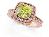 Rose gold Fancy Yellow Cushion  Halo Diamond Engagement Ring with Milgrain Pave Band and Four-Prong Setting_177